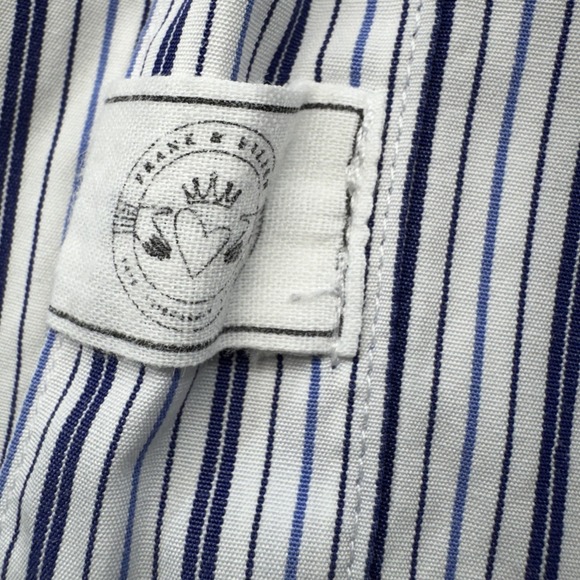 Frank & Eileen Shirt Womens Small White Striped High Low Hem Button Greyson - Picture 9 of 9